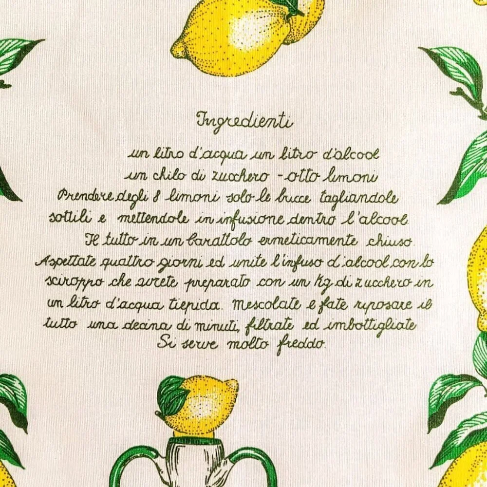 Limoncello Recipe Italian Cotton Tea Towel